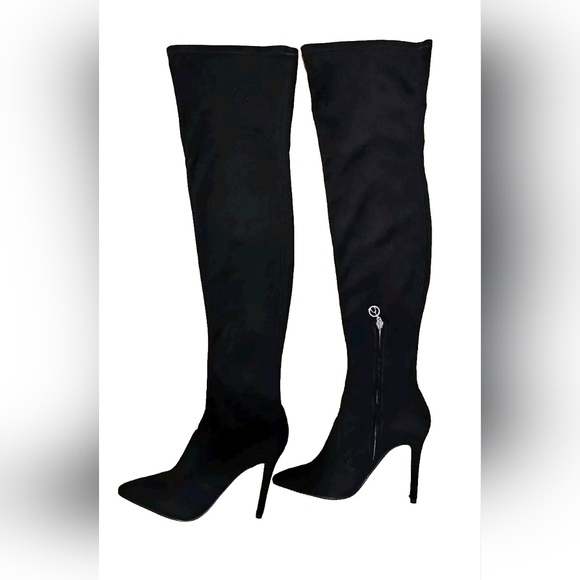 Browns Wishbone Women Knee High Suede Boots Black 8M Whimsigoth Vampire Witchy - Picture 2 of 10
